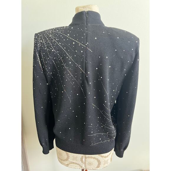 St John Evening Embellished Mock Neck Knit Sweater Petite Small - Picture 3 of 10